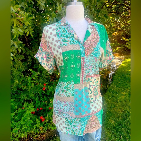 cupcakes & cashmere Multicolor Patchwork Button Down Shirt - Picture 5 of 7